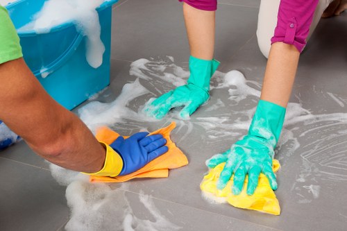 Professional hard floor cleaning in a TW7 home hallway