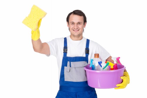 Professional carpet cleaner working in a TW7 home living room