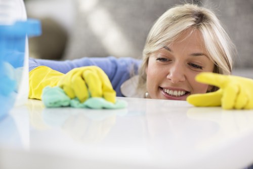 Safe carpet cleaning practices in a busy interior space